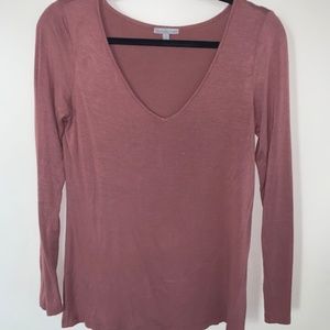 S Charlotte Russe Dusty Rose Long Sleeve V-Neck